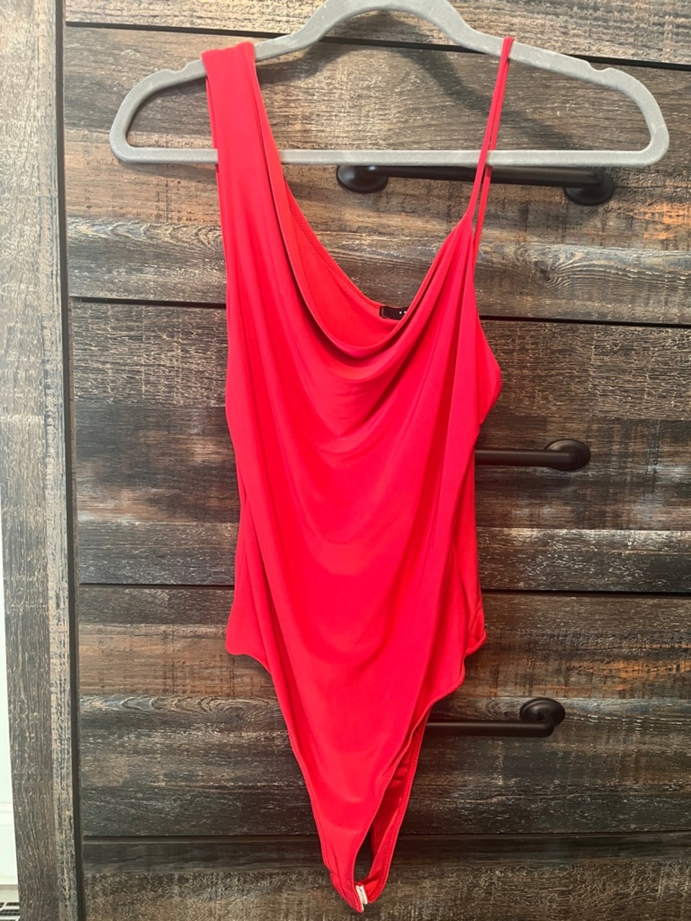 Red Draped Cowl Neck Bodysuit - Women